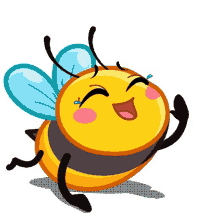 a cartoon illustration of a bee with its eyes closed and its mouth open