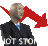 a man in a suit and tie is standing in front of a red arrow and the words `` not stop '' .