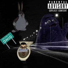 a parental advisory explicit content poster with bugs bunny and mr. crumb