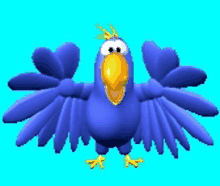 a blue cartoon bird with a yellow beak