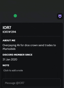 a screenshot of a discord message with ior7