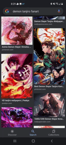 a screenshot of a demon slayer fanart search on a phone