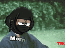 a cartoon ninja with the name morn on it