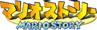 a logo for mario story in yellow and blue