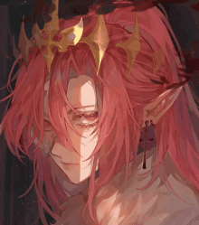 a drawing of a girl with long pink hair and a crown on her head