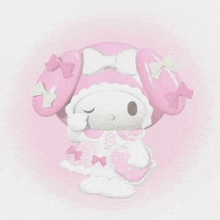 my melody is wearing a pink dress and holding a heart