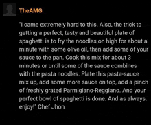 chef jhon says that getting a perfect tasty plate of spaghetti is to fry the noodles on high for about a minute