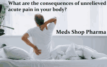 a man sits on a bed with his hands on his back and the words what are the consequences of unrelieving acute pain in your body