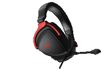 a pair of black and red headphones with a microphone that says republic of gamers