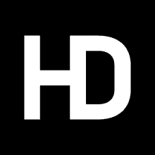 a black background with a white letter h and d on it