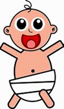 a cartoon baby in a diaper with his arms outstretched and his mouth open .