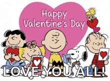 a happy valentine 's day greeting card with snoopy charlie brown and friends