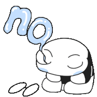 a cartoon of a turtle with a speech bubble that says no