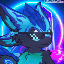 a pixel art drawing of a fox wearing sunglasses with the name luttheshinything written below it