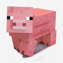 a minecraft pig is standing on a white surface .