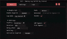 a screenshot of a program called gls gaming lag switch by xvorost