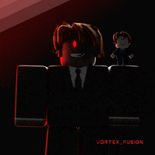 a drawing of a man in a suit and tie with the words vortex fusion below him