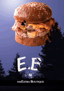 a poster for the extra boutique shows a hamburger