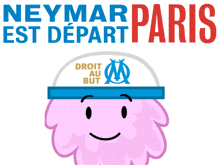 an advertisement for neymar est depart paris with a pink character wearing a blue hat