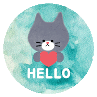 a sticker with a cat holding a heart and the word hello on it