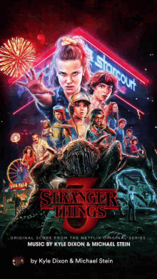 a poster for stranger things 3 shows a carnival and fireworks