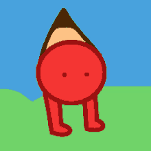 a cartoon drawing of a red circle with a triangle on top of it