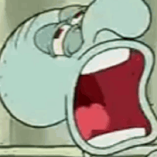 a cartoon character is screaming with his mouth wide open .