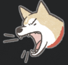 a cartoon drawing of a dog yawning with its mouth open on a black background .