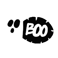 a black and white silhouette of a ghost with the word boo written on it .