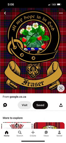 a phone screen shows a picture of a badge that says " all my hope is in god fraser "