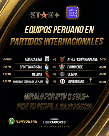 a poster for equipos peruano en partidos internacionales shows the schedule