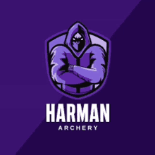 a logo for harman archery with a purple hoodie