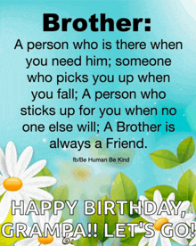 a birthday card for a brother with flowers and the words brother a person who is there when you need him