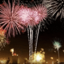 a bunch of fireworks are exploding in the night sky