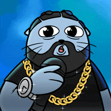 a cartoon of a cat with a beard wearing a gold chain