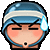 a pixel art illustration of a person wearing a blue helmet and headphones .