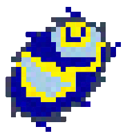 a pixel art drawing of a blue and yellow object on a white background