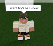 a cartoon character says " i want fry 's balls now " in a speech bubble