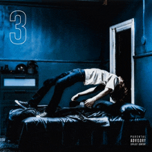 the cover of a parental advisory album features a person laying on a bed