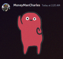 a drawing of a red cartoon character with the name moneymancharles above it