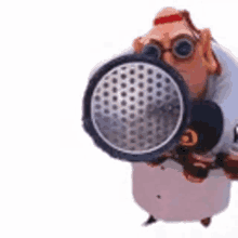 a cartoon character is holding a magnifying glass in his mouth .