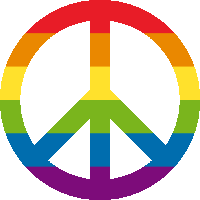 a peace sign with a rainbow colored background