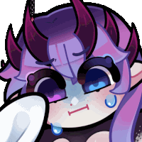 a cartoon drawing of a girl with purple horns and tears on her face