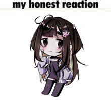 a drawing of a girl with the words " my honest reaction " below it