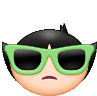 a cartoon character wearing green sunglasses with a sad look on his face