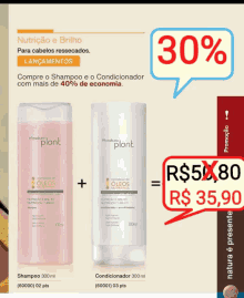 a bottle of shampoo and a bottle of conditioner with a 30 % discount on them