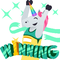 an illustration of a unicorn with the word winning behind him