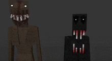 two minecraft characters are standing next to each other on a gray background .