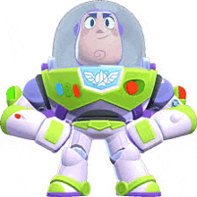 buzz lightyear from toy story is standing with his arms outstretched and his helmet on .