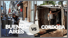 a poster showing a man cleaning a trash can and a woman in a shack with the words buenos aires vs cordoba